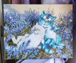 Картина "Коты в лаванде" (холст, акрил, 40x50см) 