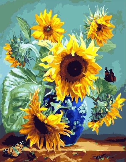 Картина по номерам "Бабочки и подсолнухи" (40x50см)                                         
