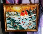 Картина в раме "Снегири" (холст, акрил.краски) 