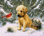 Картина по номерам "Щенок в зимнем лесу" (40x50см)                                                            