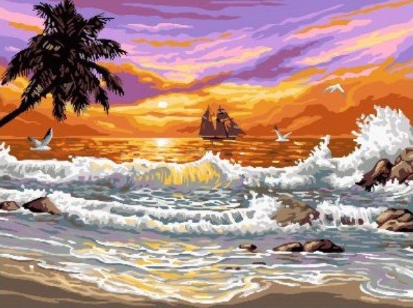 Картина по номерам "Закат на пляже" (30x40см)                                                                       